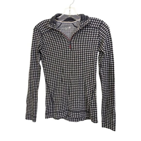 Smartwool Girls S Merino Wool Base Layer Sweater Black Houndstooth Quarter Zip - Picture 1 of 7